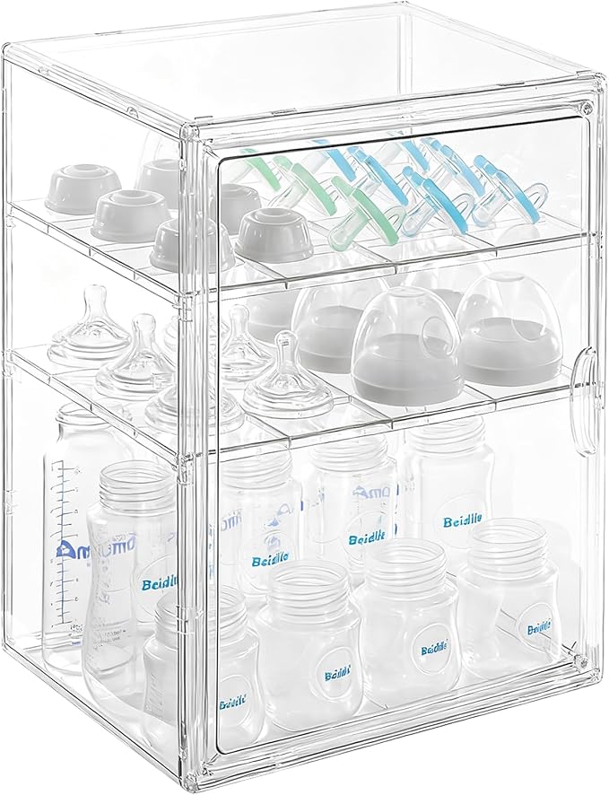 ERTIUANIO Baby Bottle Organizer – 3 Tier Acrylic Bottle Storage Organizer container, Clear Plastic Bottle Station Organizers Drawers for Countertop Kitchen Cabinet Vanity, Bathroom, Gifts for New Mom by ERTIUANIO