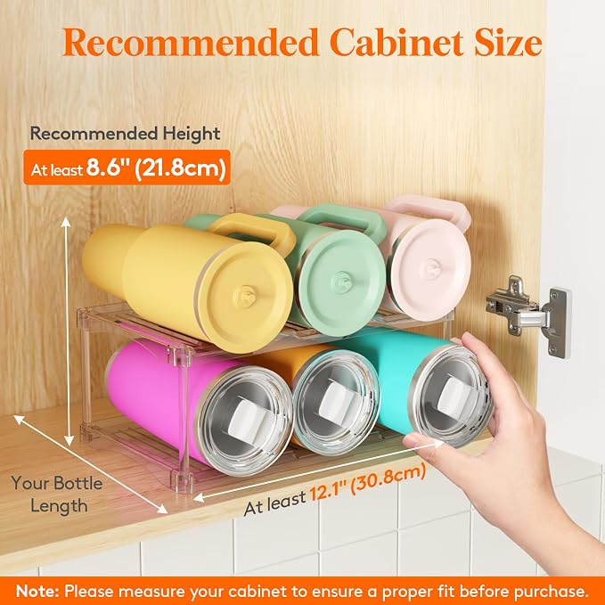 Lifewit Stackable Bottle Storage Organizer, Clear Freestanding Wine Holder for Cabinet, Large Slot Water Bottle Tumbler Cup Organizer for Pantry, Plastic Wine Rack for Fridge Cellar, 2Tier Hold 6 - Image 3