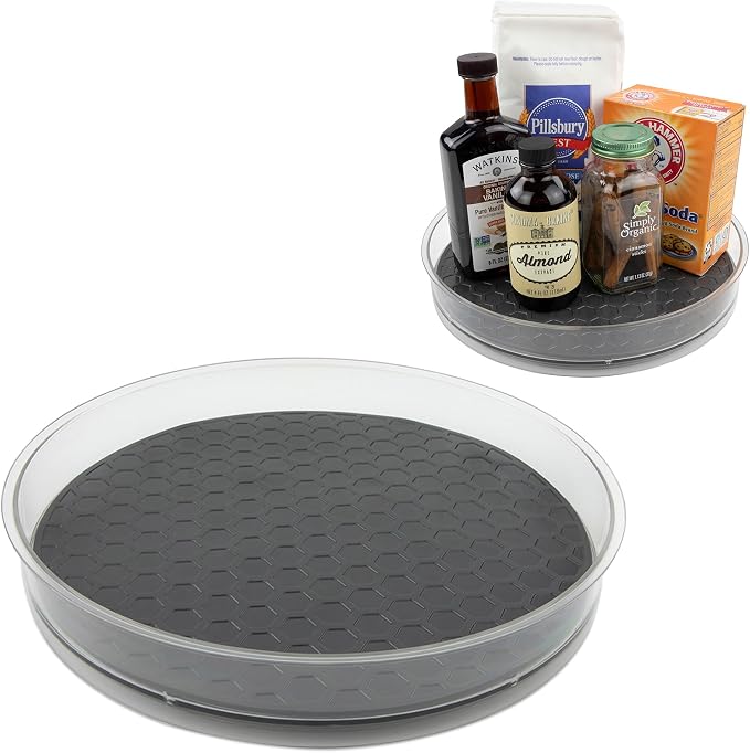 Spectrum Medium Lazy Susan Organizer 9.5 in for Cabinet Refrigerator Pantry Table Rotating Kitchen Storage Spice Rack Fridge Organization, Charcoal Gray Spinning Turntable for Sauces Jams Condiments by Unknown