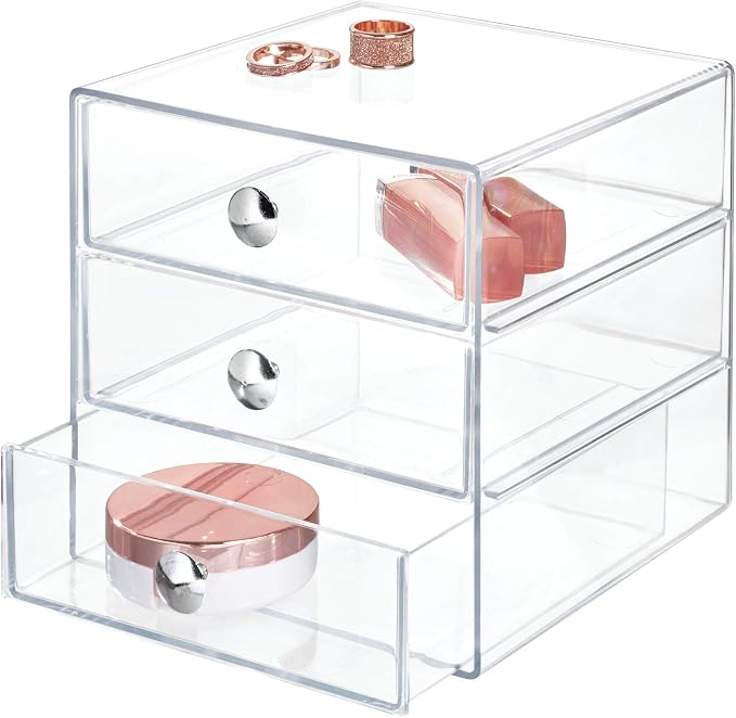 iDesign Stackable 3-Drawer Makeup Organizer, Clear | Bathroom Storage, Vanity Storage by iDesign