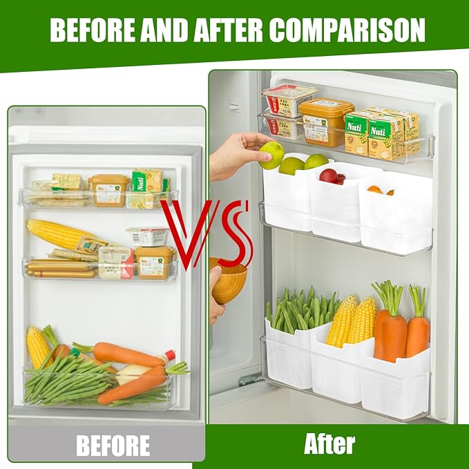 6 Pack Refrigerator Organizer Box, Plastic Refrigerator Side Door Storage Containers, Space-Saving Organizer Bins for Refrige, Refrige Drawers for Fruit and Vegetable (White,S×6) - Image 4