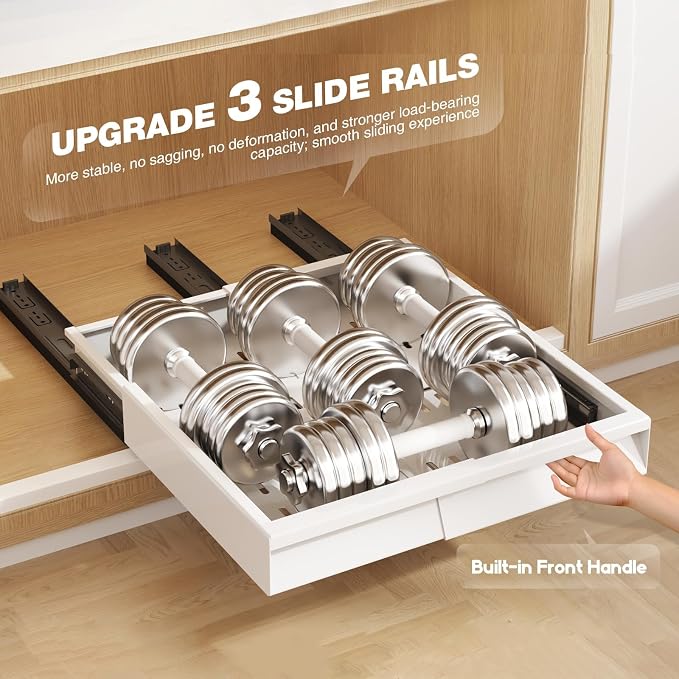 Seinloes Pull Out Cabinet Organizer, 4-Side Expandable to Fit Most Cabinets, 3 Rail Slide Out Drawers with Raising Pad for Framed & Frameless Cabinets, 11"-16" W x 13"-17" D, White, 2 Pack - Image 6