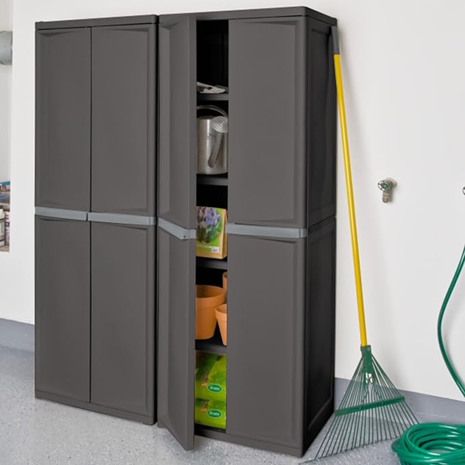 Sterilite 4 Shelf Cabinet, Durable Plastic Storage Solution, Gray, 1 Pack | Adjustable Shelves - Plastic Shelving Unit for Organizing Garage, Pantry, Basement, Laundry Room or Mudroom - Image 2
