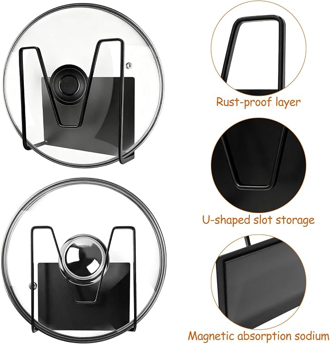 2 Pcs Magnetic Pot Lid Holder,Strong Magnetic Stainless Steel Pot Lid Organizer, Refrigerator Mount Movable Kitchen Storage Rack for Cutting Board, Baking Tray and Pan Covers - Image 4