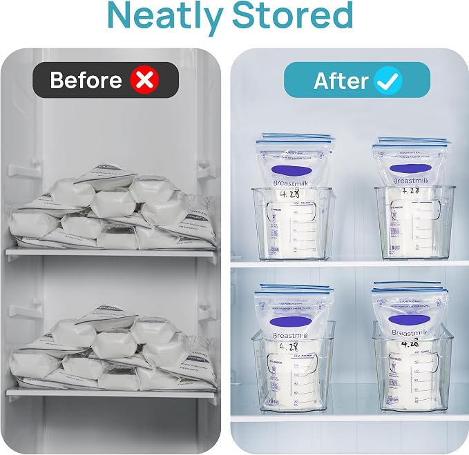 Vtopmart 4Pcs Clear Breastmilk Storage Bags Container in Freezer Fridge | BPA-free Plastic Storage Bins, For Breast Milk Baby Pouches Formula Bottles and Yogurts, In Freezer Fridge and Pantry - Image 3