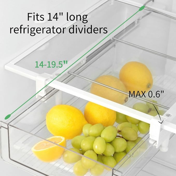 Upgraded Refrigerator Drawers Organizer - Pull Out Fridge Bins with Handle, Extra-Long 19.5" Stretchable and Deep Storage - Image 5