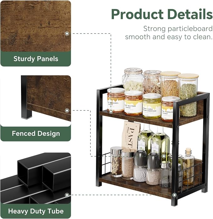 Simple Trending Countertop Shelf Organizer, 2 Tier Kitchen Spice Rack, Coffee Bar Station Storage, for Kitchen Cabinet Bathroom Living Room, Brown, M - Image 6