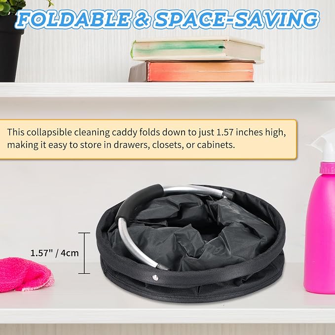 17L Cleaning Caddy with Handle & 6 Pockets, Foldable Cleaning Supply | Portable Shower Caddy, 600D Oxford Fabric Storage Basket for Home, Camping, Gardening, Bathroom - Image 4