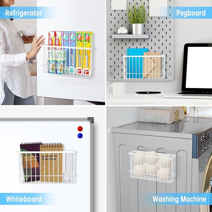 NiHome Magnetic Basket Organizer, Dryer Ball Holder, 1 Pack, White | Hold Up to 14 Lbs, Fits Fridge or Any Metal Surface, No Drill Install, Saves Space for Home or Office, Medium & Small - Image 6