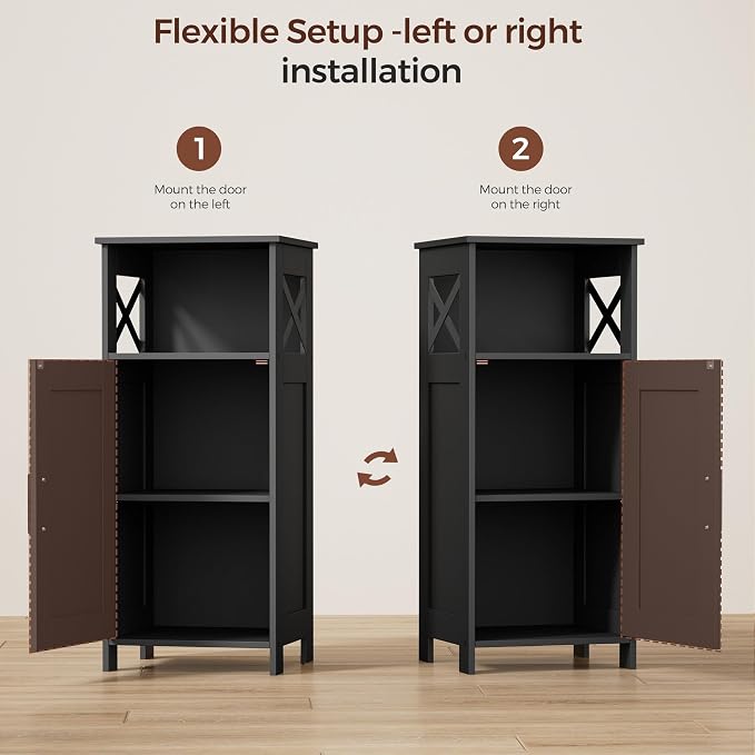 Homhedy Farmhouse Bathroom Storage Cabinet with Doors, Small Floor Cabinet | Toilet Paper Cabinet with Adjustable Shelf, Freestanding Storage Cabinet for Kitchen/Laundry/Living Room, 14"W, Black - Image 4