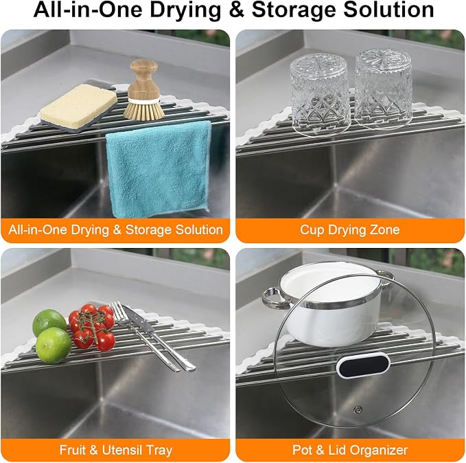 Sink Caddy Sponge Holder for Kitchen Sink, Small Dish Drainer for Kitchen Counter, Triangle Sink Brush Drainer Rack, Collapsible Dishes Drying Rack Over Sinks, Dishrack Utensil Holder Dryer White - Image 5