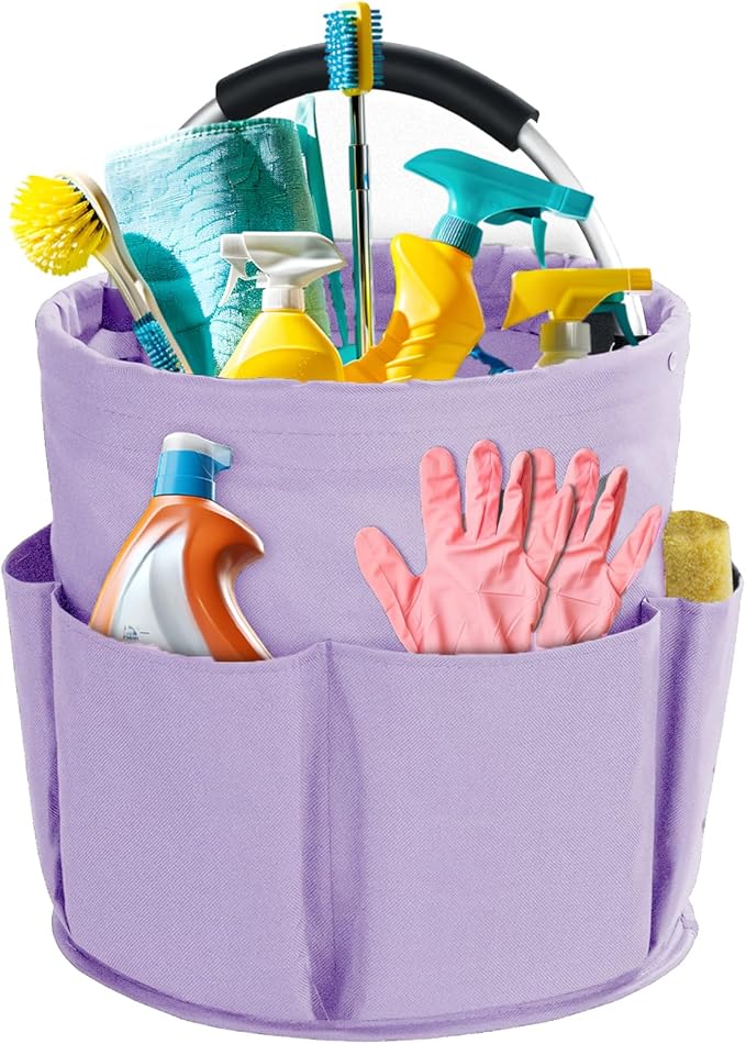 Cleaning Caddy with Handle, Cleaning Products Organiser, 17L Foldable Storage Basket, Cleaning Caddy Organiser, Portable Multi Cleaning Bucket Bag for Home, Garden (Purple) by Bototack