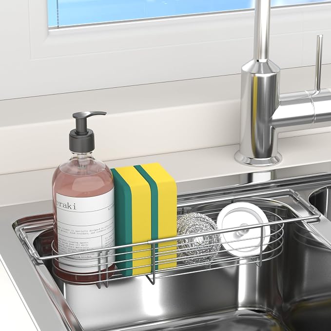 Sink Caddy Sponge Holder Kitchen Sink Organizer Expandable 13.4" to 17.1" | 304 Stainless Steel Telescopic sink organizer rack for kitchen by Unknown