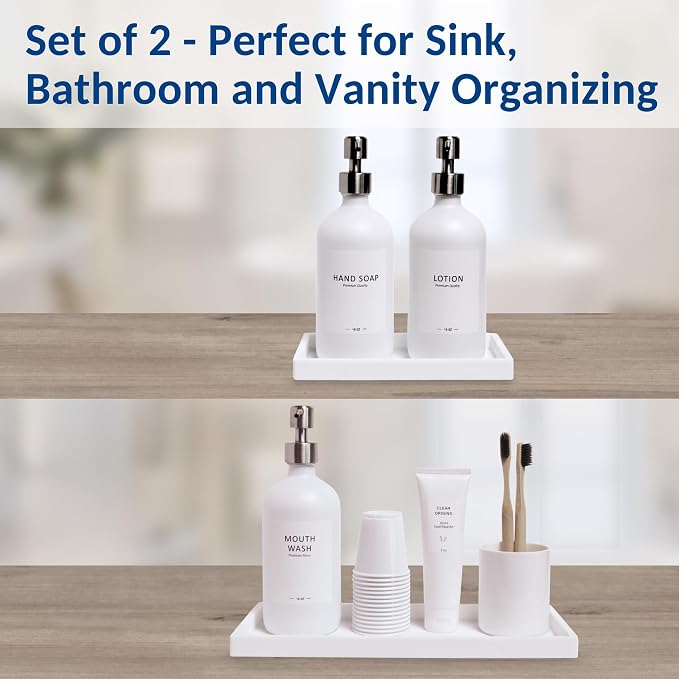 Countertop & Vanity Silicone Tray – 2 PC (11.7" & 7.7") Set | Bathroom Tray & Kitchen Soap Tray Set, Bathroom Counter Tray, Kitchen Sink Dish Soap Tray for Countertop Organization - Image 4