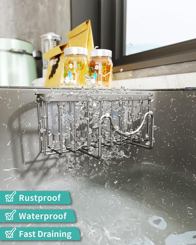 HapiRm Kitchen Sponge Holder for Sink - 2 Installation Methods Kitchen Sink Caddy Organizer with Unique M-Shaped, Rustproof Stainless Steel Sponge Caddy - Brushed Nickel (Large) - Image 4