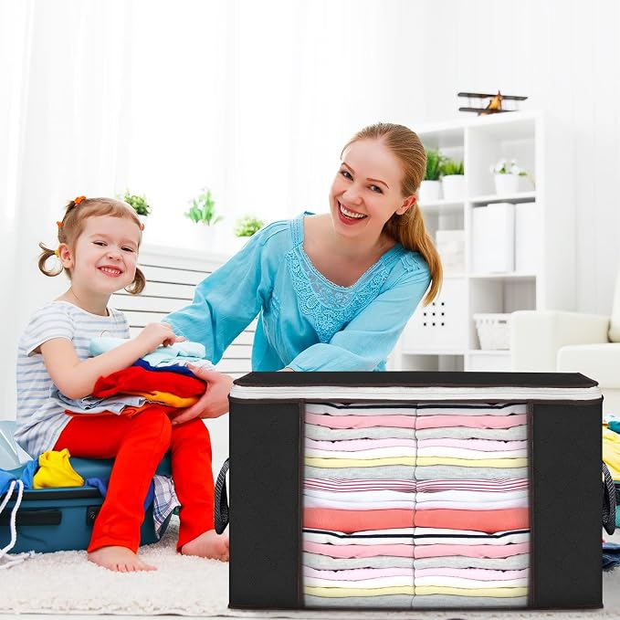 90L Large Storage Bags, 10 Pack Clothes Storage Bins Closet Organizers | Foldable Storage Containers, with Reinforced Handle, for Clothing, Blanket, Comforters, Bed Sheets, Pillows and Toys - Image 7