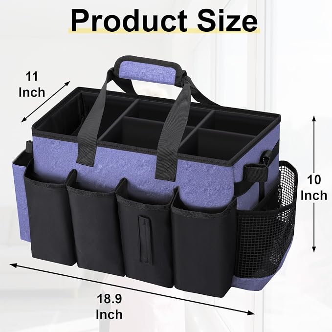 Wearable Large Cleaning Caddy Bag for Housekeepers (Purple) | Cleaning Supplies Organizer with Adjustable Shoulder, Waist & Handle Straps, Detailing Bag for Kitchen Supplies - Image 2