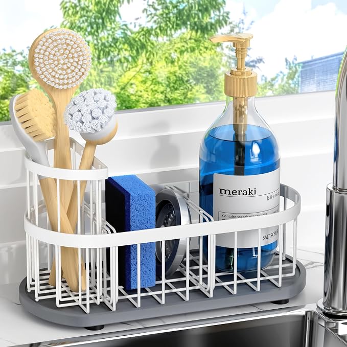 Sink Caddy Kitchen Sink Organizer, Sponge & Brush Holder, Stone Drying Mat | Space-Saving Sink Sponge Holder with Full-Size Tool Storage, Fits Most Sinks, Kitchen Sink Accessory and Countertop Organizer by HOKEMOM