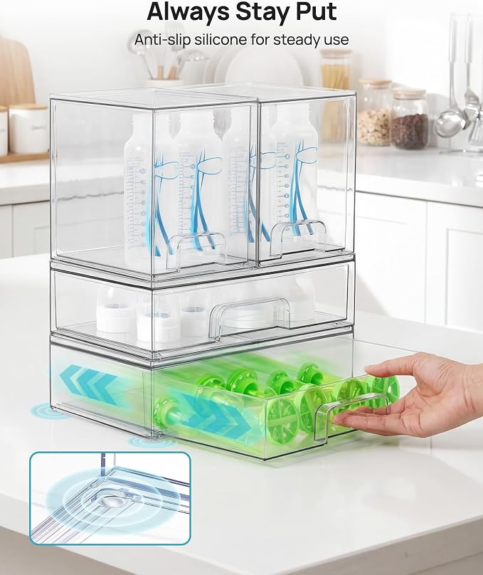 Vtopmart Clear Stackable Storage Drawers Set of 8, Plastic Organizer Bins | Multi-purpose Boxes for Baby Bottle Storage, Ideal for Kichen, Vanity, Bathroom, Undersink, Cabinet, Pantry Organization - Image 7
