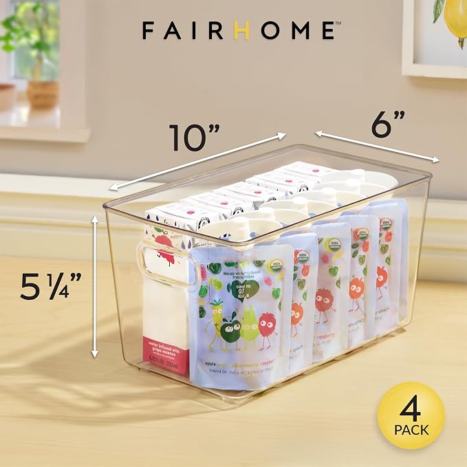 Set of 4 Clear Plastic Storage Bins With Handles, Containers To Organize Pantry, Fridge, Cabinet, Kitchen, Countertop, Closet, Cupboard, Home Organization and Storage - Image 2
