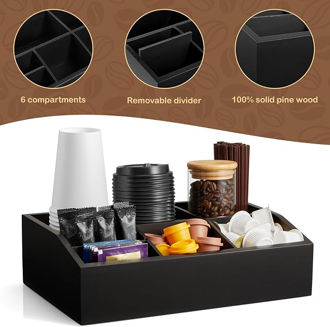 Black Coffee Station Organizer for Countertop, Coffee Bar Accessories and Organizer, Coffee Pod Holder Storage Basket for K Cup Sugar Tea - Image 5