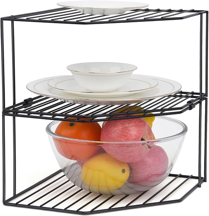 AKAZA 2Pcs 2-Tier Corner Stackable Organizer Shelf for Kitchen - Cabinet Storage Shelf Rack, Shelves，Kitchen Counter and Cabinet Shelf, Storage Rack Organizer (Black) - Image 4