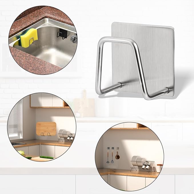Luckyiren 2-Pack Stainless Steel Sponge Holder for Kitchen Sink - Rustproof Brushed SUS304 Sponge Caddy Organizer, Wall/Surface Mount, Drainage Design, Clutter-Free Storage - Image 6