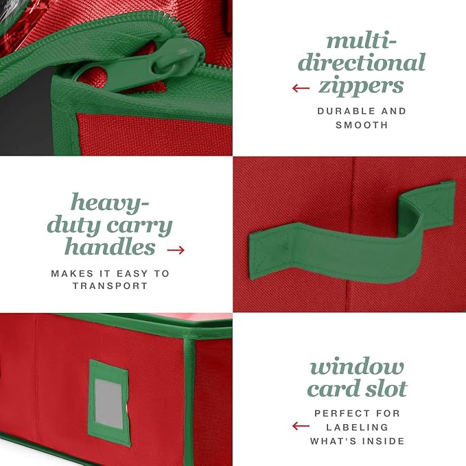 Premium Wrapping Paper Organizer Storage | Gift Wrap Holder With Extra Pockets for Christmas Decorations, Reinforced Handles, Heavy Duty, Ultra-Durable, Tear-Proof Fabric - Fits Up to 27 Rolls (Red) - Image 3