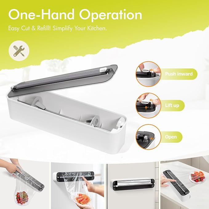 Aluminum Foil & Plastic Wrap Dispenser with Cutter - Magnetic & No-Drill Wall Mount, Cling Film Dispenser for Countertops & Cabinets, Space-Saving Kitchen Organizer - Fits 150 m Rolls, Black - Image 4