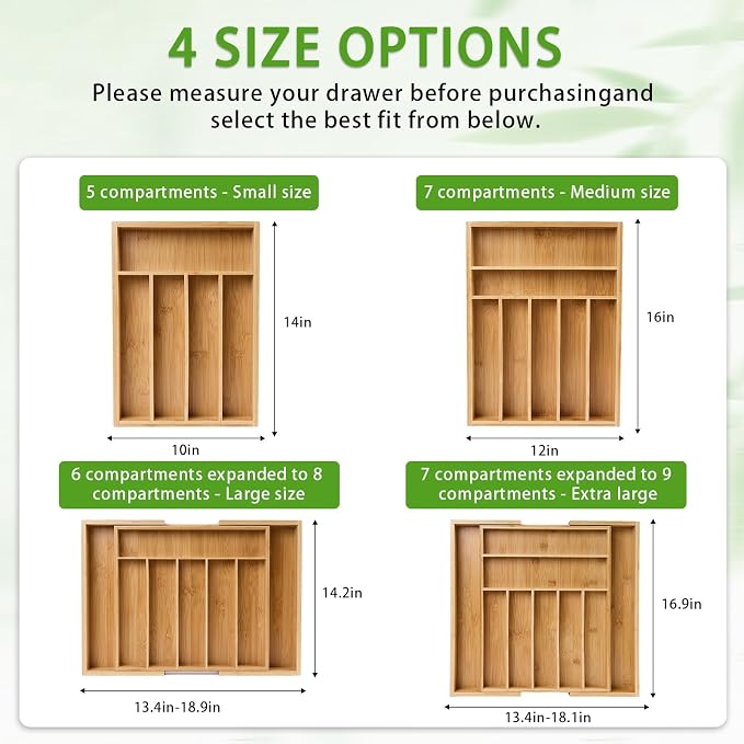 Bamboo Expandable Silverware Drawer Organizer, Adjustable Utensil Tray Cutlery Holder for Kitchen Drawer, Flatware Storage Organizer for Spoons, Forks and Knives, Natural (7 Slot,) - Image 6