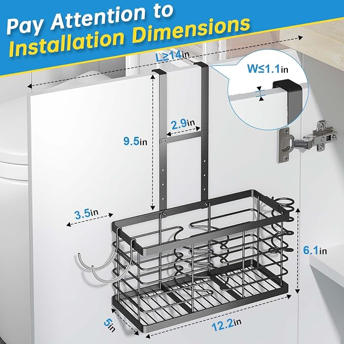 2026 Upgraded 3-in-1 Universal Hair Tool Organizer, XL Size, Black | Adjustable Height Metal Hair Dryer Holder, Wall Mounted, Over Cabinet Door, Countertop, Bathroom Storage - Image 3