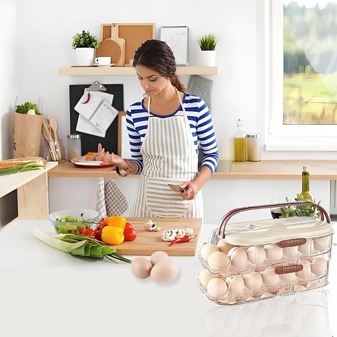 Egg Holder for Fridge,28 Auto Rolling Egg Container Clear& Lid | Stackable Eggs Organizer and Storage, 7-Degree Slope , Timed Freshness, Sturdy Dispenser & Tray for Refrigerator with Handle - Image 2