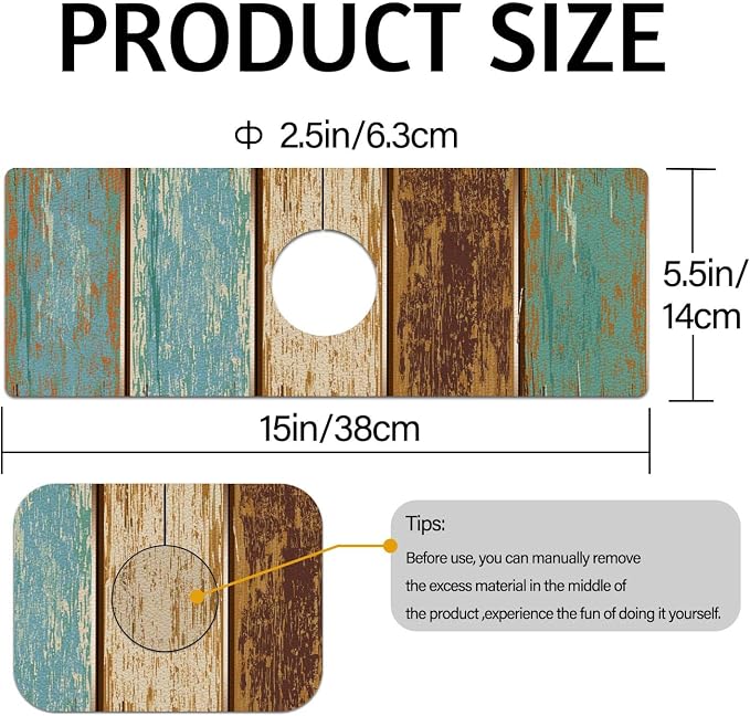 MCALK Wood Pattern Teal Kitchen Sink Faucet Mat Splash Guard, Absorbent Quick-Dry Kitchen Sink Mat - Ideal for Splash Guard & Drip Catching with Farmhouse Art Decor( 1pc 15"x5.5") - Image 5