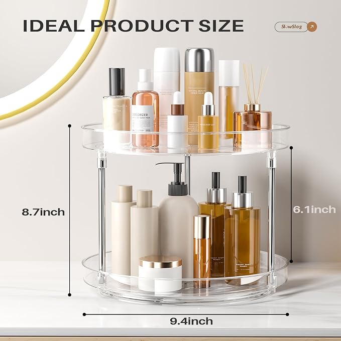2 Pack 2 Tier Lazy Susan Turntable Organizer, Clear Rotating Lazy Susan | 360 Degree Rotating Spice Rack for Cabinet, Makeup and Perfume Organizer for Vanity, Counter Organizer Tray for Bathroom - Image 5
