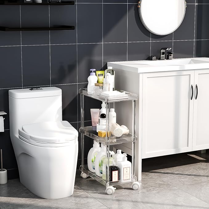 Aquiver Acrylic Slim Storage Cart - 3 Tier Utility Rolling Cart - for Kitchen, Bathroom, Living Room, Laundry, Narrow Places - 15.6'' L x 8.7'' W x 23.6'' H - Image 7