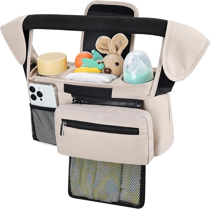 Accmor Universal Stroller Organizer with Insulated Cup Holder Detachable Phone Bag and Shoulder Strap,Stroller Bag Caddy Organizer for Uppababy, Baby Jogger, Britax Strollers by Accmor