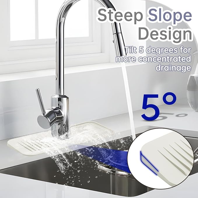 Jiozermi 14.5inch Kitchen Sink Splash Guard, White | Silicone, Faucet Handle Drip Catcher Tray Mat, Kitchen Sink Accessories Gadgets, Drying Mat for Kitchen Counter Bathroom - Image 4