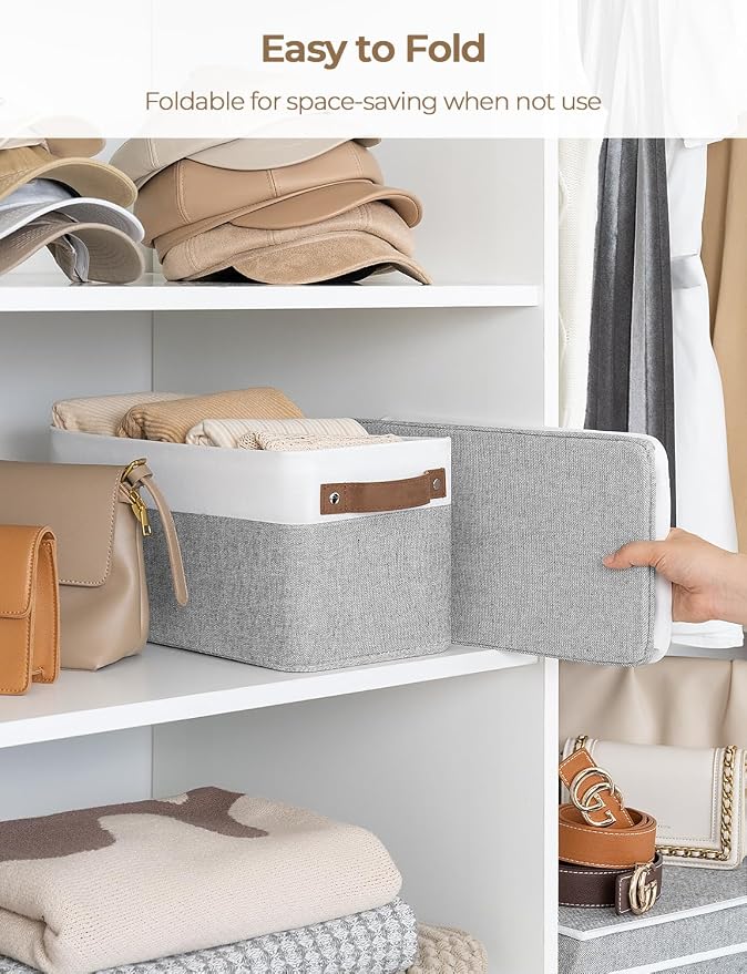 StorageWorks Narrow Storage Bins, Gray and White, 2-Pack | With Metal Frame, Sturdy Structure, PU Handles, Toilet Paper Storage, Small Storage Bins, For Bathroom, Closet, Shelf - Image 4