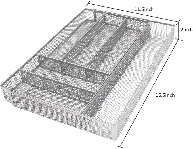 JANE EYRE Utensil Drawer Organizer - Expandable Cutlery Tray, Silverware/Flatware Storage Divider for Kitchen, Mesh Designing with Non-slip Rubber Feet (Silver) - Image 6