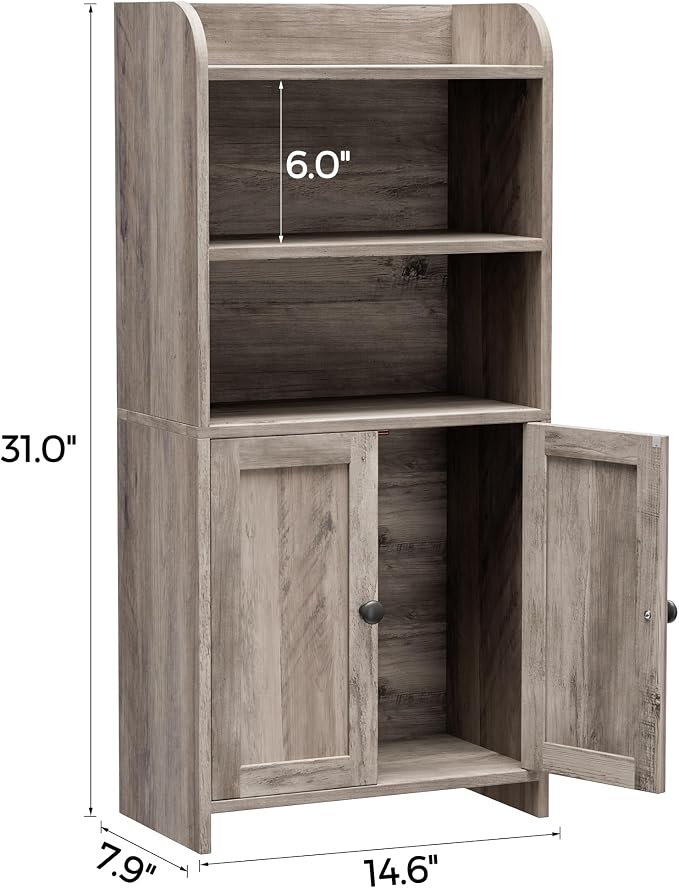 Homhedy Small Bathroom Storage Cabinet, Toilet Paper Storage Cabinet | Bathroom Floor Cabinet with Doors and Shelves, Bathroom Organizers for Small Spaces, 7.9" D x 14.6" W x 31" H, Greige - Image 2