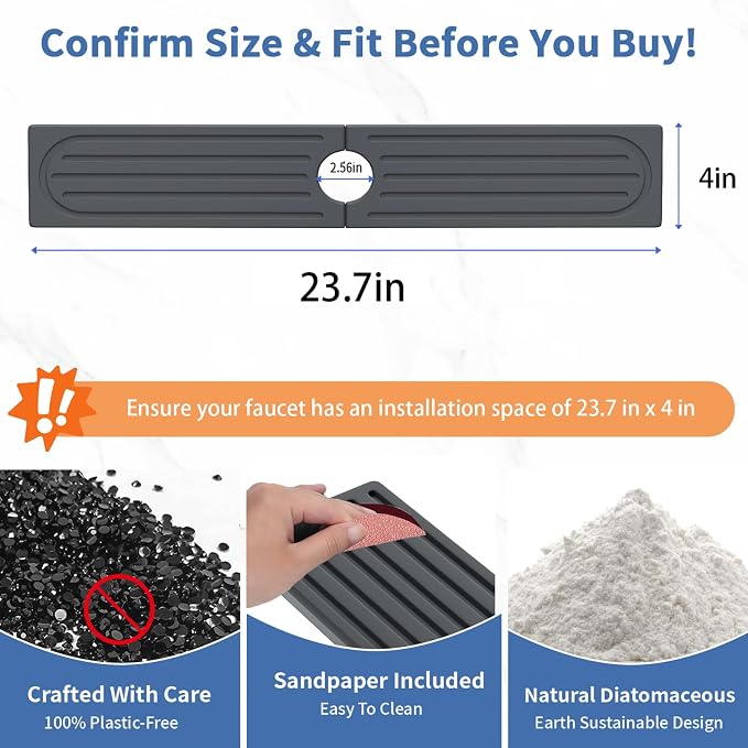 Faucet Mat for Kitchen Sink, Water Absorbent Kitchen Faucet Mat, Durable Sink Splash Guard with Raised Feet, Diatomite Fast Drying Kitchen Sink Faucet Mat, Bathroom Stone Drying Tray for Counter - Image 3