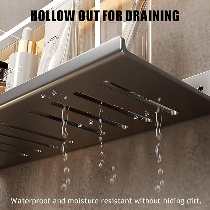 Over The Sink Shelf, Metal Wall Mounted Bathroom Countertop Organizer, Floating Shelf Organizer (2 PCS) (Black, 40CM(15.7')) - Image 4