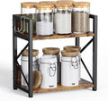 Spice-Rack-Organizer-Shelf for Kitchen Counter, 2 Tiers Coffee Bar Station Organizer for Countertop，Space Saving Desk Shelving Riser Unit (Rustic Brown, Small) by RUILALIFE