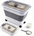 Rice Storage Container, Collapsible Airtight Food Storage Containers 20-30lbs with Clear Lid and Wheels, Rice Dispenser with Scoop for Flour Cereal Pasta Grain, Cat Pet Bird Dog Food Storage Container by Komzon