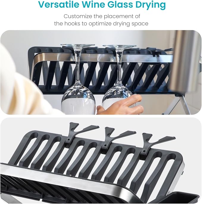 Home Zone Living Dish Drying Rack for Kitchen Counter | X-Shape Foldable Design with Drip Tray and Holder for Utensils and Wine Glasses - Image 5