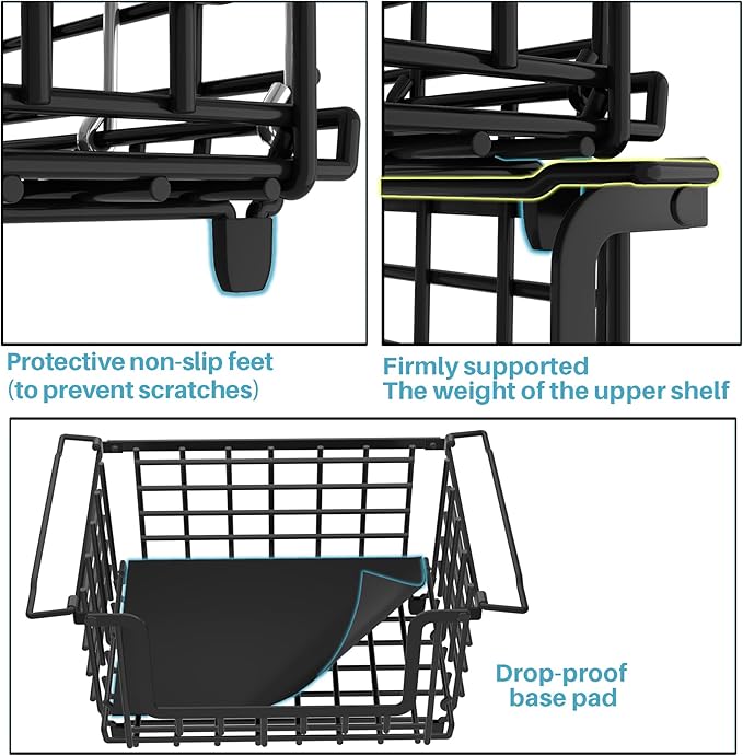 2 Pack Stackable Metal Wire Vegetable Fruit Basket for Kitchen Counter Cabinet, Pantry Organizers and Storage Basket, Food Can Snack Onion Potato Bread Storage Shelf Freezer Organizer Bins Containers - Image 5