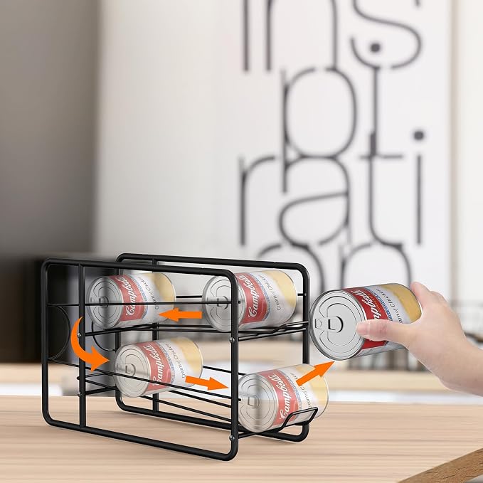 MOOACE 4 Pack Can Organizer for Pantry, Stackable Soda Can Dispenser Rack | Kitchen Canned Food Storage, Beverage Soup Cans Holder Drink Organizer for Cabinet Fridge, Black - Image 3