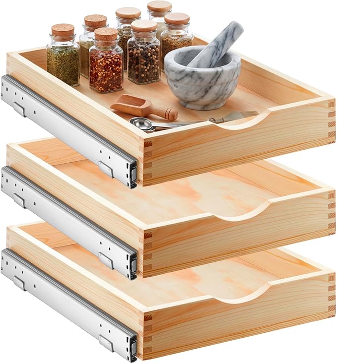 Sintuff 3 Pack Wooden Pull out Tray Cabinet Organizer Gentle Close Roll out Shelves for Kitchen Cabinets Fully Assembled Slide Pantry Shelves (15'' X 21'') by Sintuff