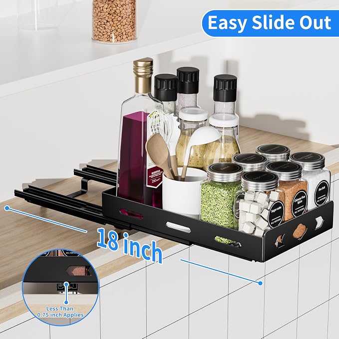 BOIVSHI Pull Out Spice Racks for Inside Cabinets, 6.3''Wx10.5''Dx2.8''H | Metal Vertical Spice Rack, 1 Tier Sliding Spice Rack for Kitchen, Pantry, Spice Organizer Smooth Glide, Easy to Access Spices - Image 5
