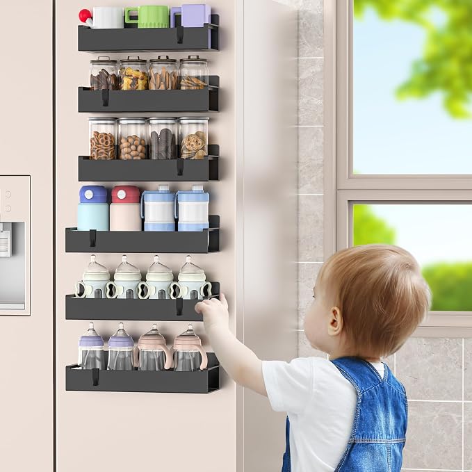 6 Pack Magnetic Spice Rack Organizer for Refrigerator and Oven, Matt Black Fridge Organizers and Storage for Kitchen - Image 6